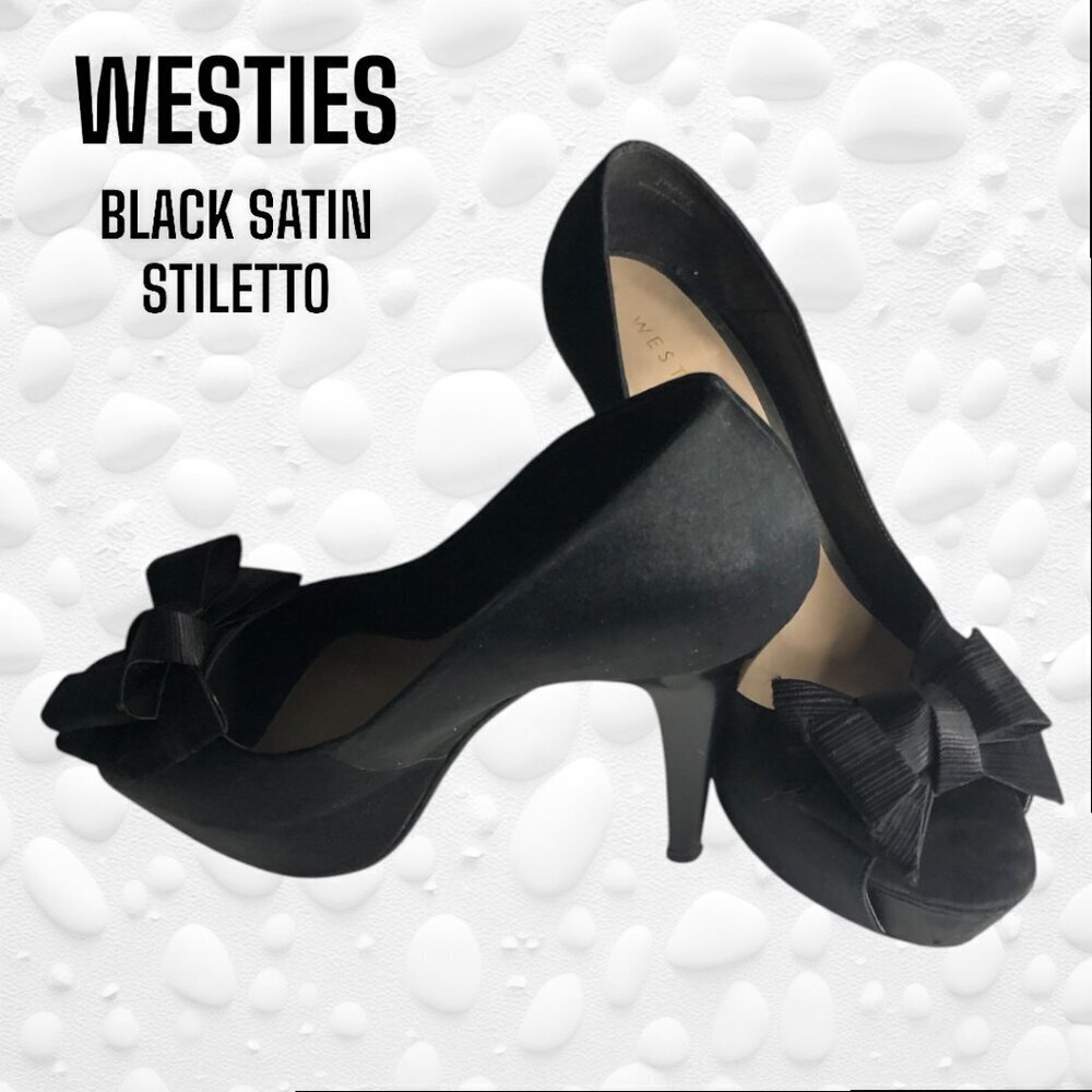 👠 Westies "Tracy" Black Satin Stilettos - Size 7 👠